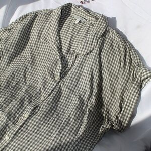 Lucky Brand Gingham Print Cotton Green Woven | Short Sleeve | Size M